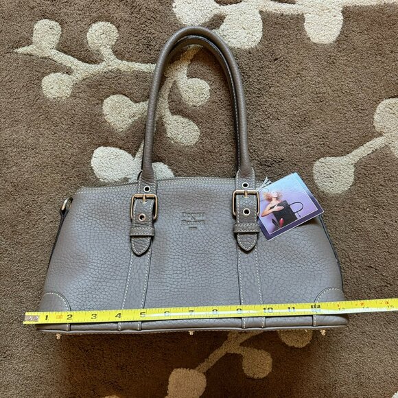 dooney and burke leather domed satchel bag in platinum - Picture 3 of 8